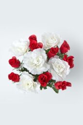 Homescapes Set of 2 Red & White Roses & Lilies Artificial Flowers in Grave Vases - thumbnail 4