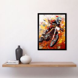 "Artery8 Wall Art Print Motocross Race Motorcycle Sport Oil Painting Art Framed in Black - Size: W12"" x H16""" - thumbnail 2