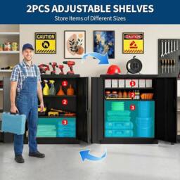 VOGREX Metal Storage Cabinet Locking with 2 Adjustable Shelves in Black - thumbnail 5