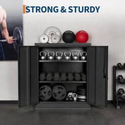 VOGREX Metal Storage Cabinet Locking with 2 Adjustable Shelves in Black - thumbnail 4