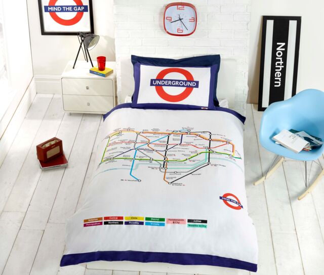 Rapport Home London Underground Polycotton Duvet Cover Set With Pillowcase in White - Size: Double - image 1