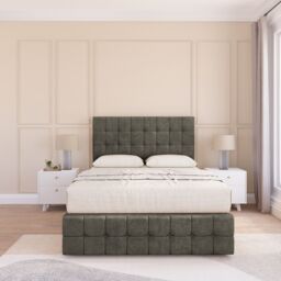 "Sloomy Berlin Divan Bed Base 4 Drawers 12"" Footboard & 54"" Floor Standing Headboard in Light Grey - Size: King" - thumbnail 2