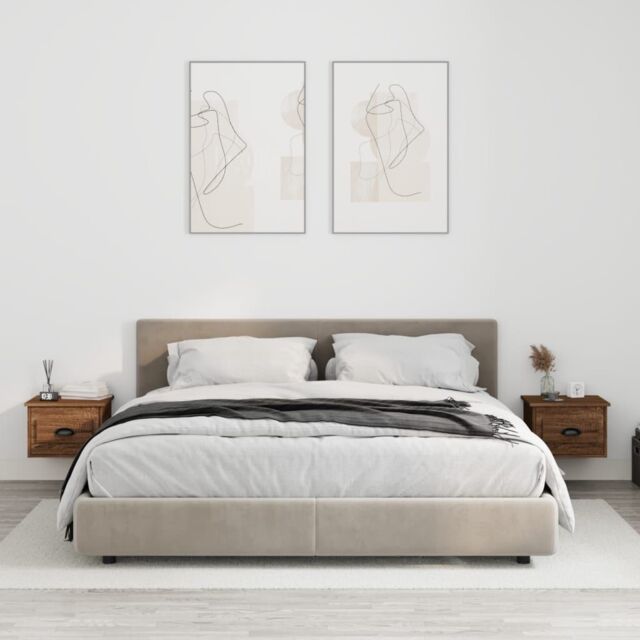 Berkfield Home Wall-mounted Bedside Cabinets 2 pcs Brown Oak 41.5x36x28cm - Size: 41.5x36x28 cm - image 1