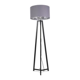 ValueLights Lottie Black Wood Tripod Floor Lamp with Grey & Chrome Drum Shade - thumbnail 2