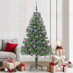 Berkfield Home Lush Christmas Tree with 300 LEDs with Stand Green 210 cm PVC - thumbnail 2