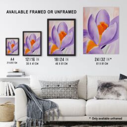 "Artery8 Crocus Flower Orange Lilac Abstract Watercolour Wall Art Print in Purple - Size: W18"" x H24""" - thumbnail 3