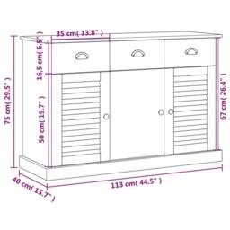 Berkfield Home Sideboard with Drawers VIGO 113x40x75 cm Grey Solid Wood Pine - Size: 113 x 40 x 75 cm - thumbnail 9