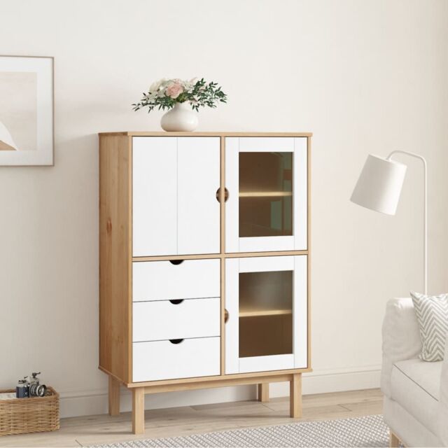 Berkfield Home Highboard OTTA Brown & White 85x43x125 cm Solid Wood Pine - Size: 85 x 43 x 125 cm - image 1