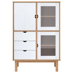 Berkfield Home Highboard OTTA Brown & White 85x43x125 cm Solid Wood Pine - Size: 85 x 43 x 125 cm - thumbnail 3