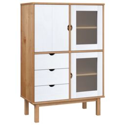 Berkfield Home Highboard OTTA Brown & White 85x43x125 cm Solid Wood Pine - Size: 85 x 43 x 125 cm - thumbnail 2