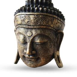 KDMD Gold Shine Buddha Head Statue - 25cm Handcrafted Indonesian Home Decor - thumbnail 2