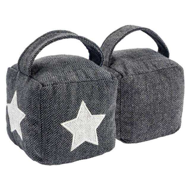 Nicola Spring Mismatched Herringbone Door Stop Set - Star - Pack of 2 in Grey - image 1