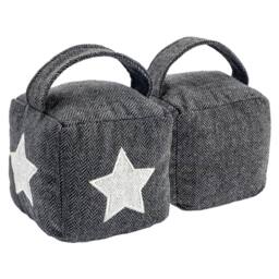 Nicola Spring Herringbone Fabric Door Stop Set - Star Indoor Weighted Doorstopper in Grey