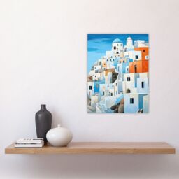 Artery8 Santorini Greece Watercolour Painting Whitewashed Buildings Of Greek Island In Aegean Sea Unframed Wall Art Print Poster Home Decor Premium - thumbnail 4