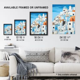 Artery8 Santorini Greece Watercolour Painting Whitewashed Buildings Of Greek Island In Aegean Sea Unframed Wall Art Print Poster Home Decor Premium - thumbnail 3