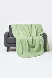 Homescapes Cotton Waffle Blanket Throw - Soft, Breathable & Skin-Friendly in Green - Size: 250 cm x 230 cm