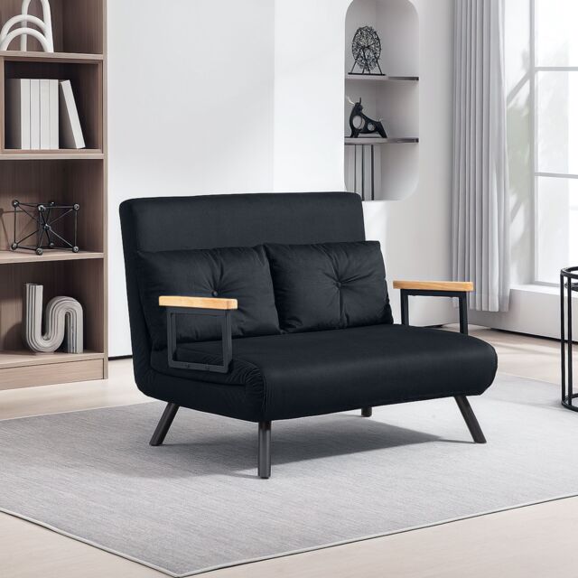 HOMCOM Click Clack 2 Seater Sofa Bed for Living Room, Guest Room in Black - image 1