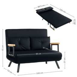 HOMCOM Click Clack 2 Seater Sofa Bed for Living Room, Guest Room in Black - thumbnail 3