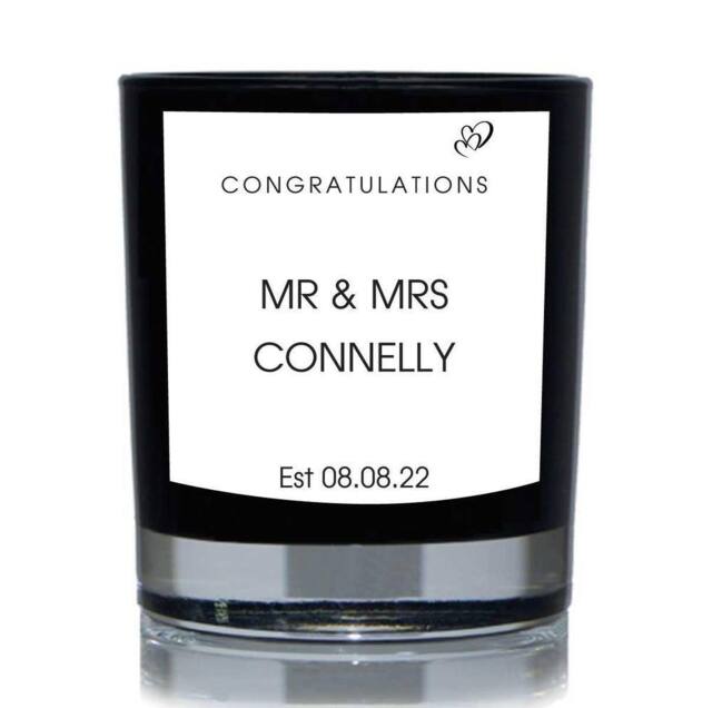 60 SECOND MAKEOVER Congratulations Mr & Mrs Personalised Est. Date 20cl Candle in Black
