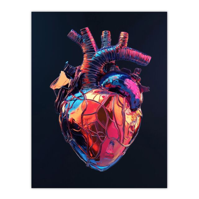 "Artery8 Shiny Anatomical Human Heart Colourful Modern Wall Art Print - Size: W24"" x H32""" - image 1