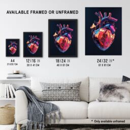 "Artery8 Shiny Anatomical Human Heart Colourful Modern Wall Art Print - Size: W24"" x H32""" - thumbnail 3