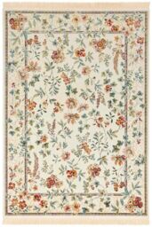THE RUGS Oriental Velvet Floral Vintage Fringed Soft Pile Living Room Rug in Cream - Size: 195 cm x 290 cm