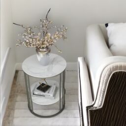 Pirlo Plush 2 Tier Round Faux Marble Side Table in Black - thumbnail 3