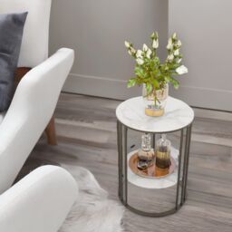 Pirlo Plush 2 Tier Round Faux Marble Side Table in Black - thumbnail 4