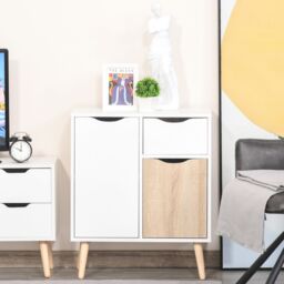 HOMCOM Cabinet Storage Cupboard Sideboard with Drawer for Bedroom, Living Room in Natural
