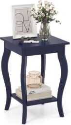 Gymax End Tables 2-Tier Accent Table with Elegant Curved LegS &Storage Shelf in Blue