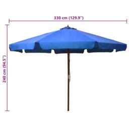 Berkfield Home Outdoor Parasol with Wooden Pole 330 cm Azure in Blue - thumbnail 5