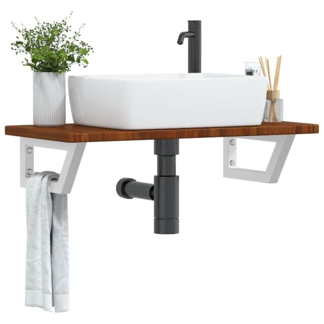 Berkfield Home Basin Shelf Wall Mounted Steel & Solid Wood Oak in Brown - image 1