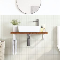 Berkfield Home Basin Shelf Wall Mounted Steel & Solid Wood Oak in Brown - thumbnail 3