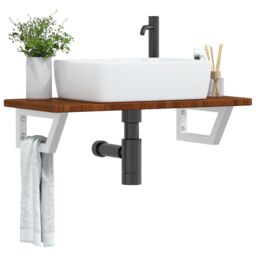 Berkfield Home Basin Shelf Wall Mounted Steel & Solid Wood Oak in Brown - thumbnail 1