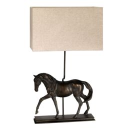 Loops Table Lamp Large Horse Statuette Natural Hessian Shade Bronze Patina LED E27 40w - thumbnail 2