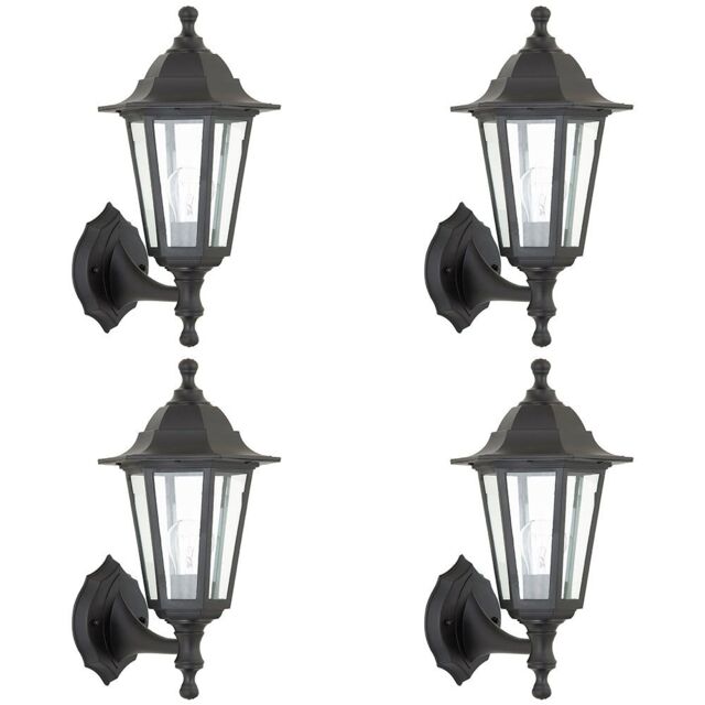 Loops 4 PACK Traditional Lantern IP44 Wall Light - 60W E27 GLS LED - Dimmable Lamp - image 1