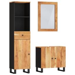 Berkfield Home 3 Piece Bathroom Furniture Set Solid Wood Acacia in Brown - thumbnail 2