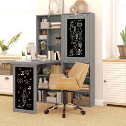 HOMCOM Convertible Desk with Blackboard Multi-function Computer Office in Grey - thumbnail 1