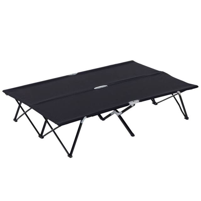 Kelvenix Black Double Camping Folding Cot Portable Sleeping Bed w/ Carry Bag - Size: 200 cm x 100 cm - image 1