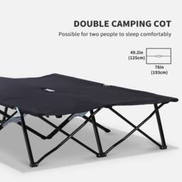 Kelvenix Black Double Camping Folding Cot Portable Sleeping Bed w/ Carry Bag - Size: 200 cm x 100 cm - thumbnail 5