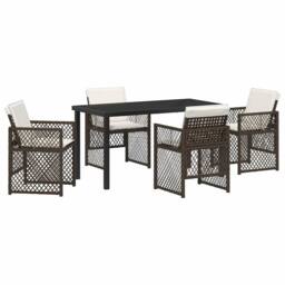 Berkfield Home White 5 Piece Garden Dining Set with Cushions Brown Poly Rattan - thumbnail 3