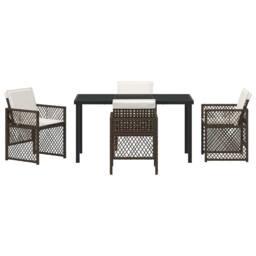Berkfield Home White 5 Piece Garden Dining Set with Cushions Brown Poly Rattan - thumbnail 7