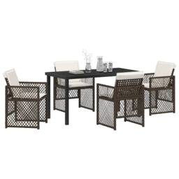 Berkfield Home White 5 Piece Garden Dining Set with Cushions Brown Poly Rattan - thumbnail 1