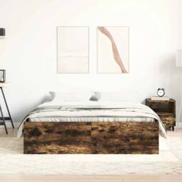 Berkfield Home Modern Bed Frame Smoked Oak 135x190 cm Double in Brown - thumbnail 4