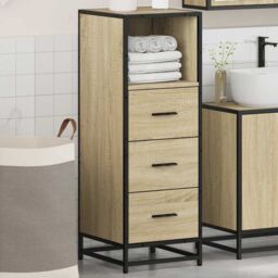 Berkfield Home Bathroom Cabinet Sonoma Oak 35x37.5x100 cm Engineered Wood in Brown - thumbnail 4