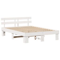 Berkfield Home Bed Frame with Headboard White 160x200 cm Solid Wood Pine - thumbnail 2