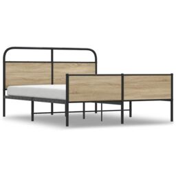 Berkfield Home Metal Bed Frame without Mattress Smoked Oak 160x200 cm in Brown - thumbnail 2