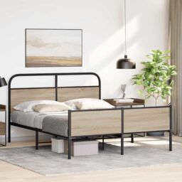 Berkfield Home Metal Bed Frame without Mattress Smoked Oak 160x200 cm in Brown - thumbnail 4