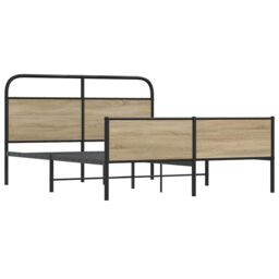 Berkfield Home Metal Bed Frame without Mattress Smoked Oak 160x200 cm in Brown - thumbnail 3