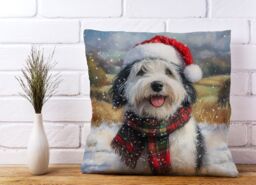Warren Reed - Designer Snowy Christmas Old English Sheepdog Cushion in Grey - Size: 45 cm x 45 cm - thumbnail 2